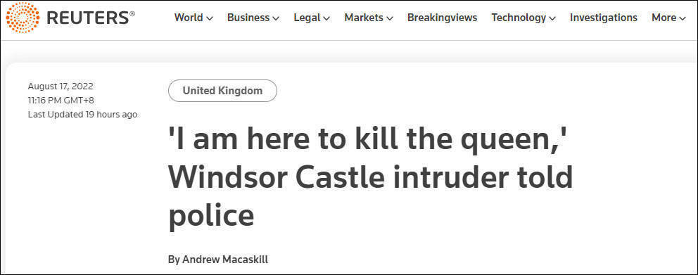 英国持弩闯温莎城堡男子受审，曾扬言：就是来杀女王的