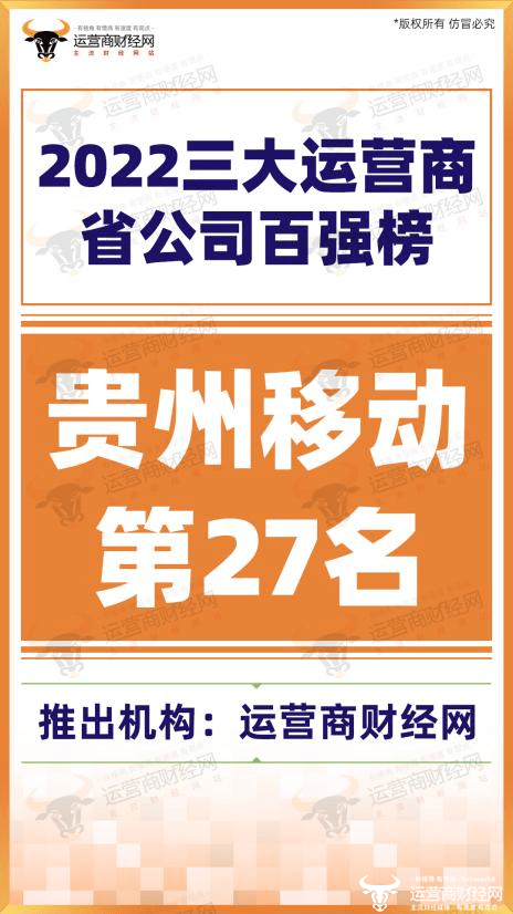 贵州移动荣列“2022运营商省公司百强榜”第27名 实力不凡