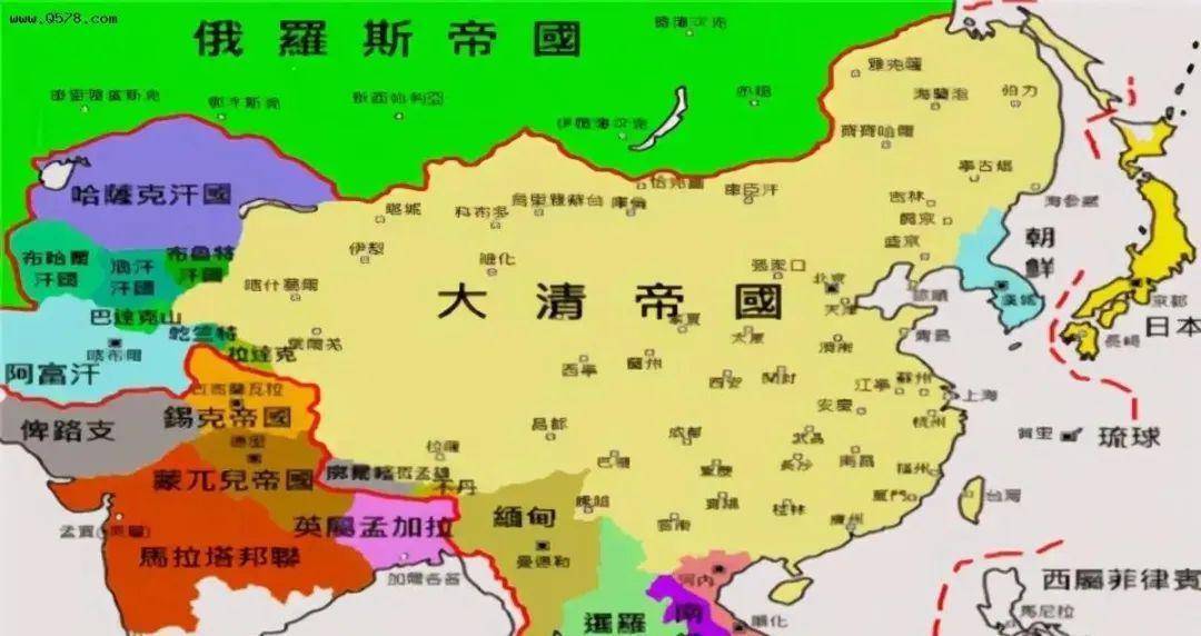 清朝鼎盛时期的疆域图清朝的最大功绩随着准噶尔汗国的彻底覆亡,蒙古
