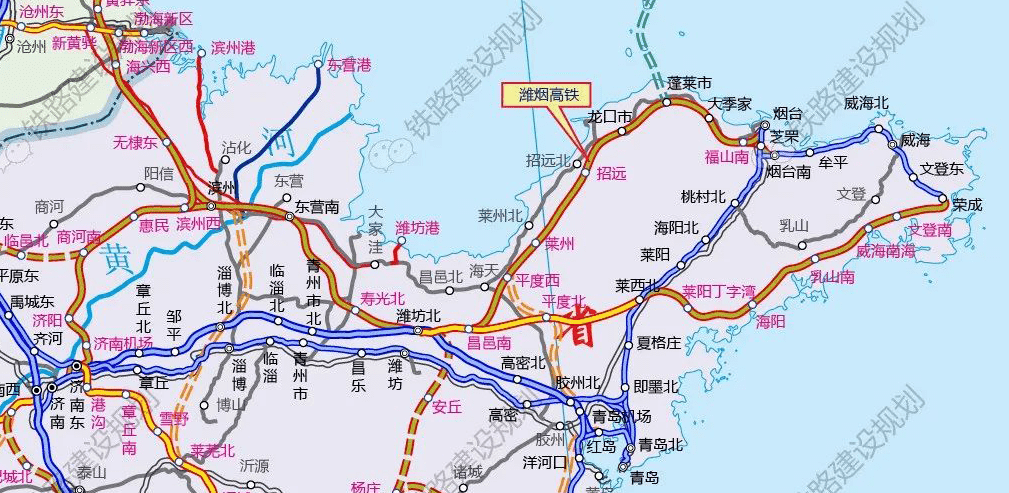 452千米,全线设昌邑南,平度新河,莱州,招远,龙口市,蓬莱市,大季家