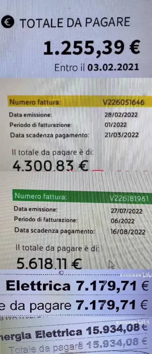 8.9%。本已天价的电价将进一步上涨，普通家庭的电费账单金额将上涨 59%。2022年意大利家庭食物