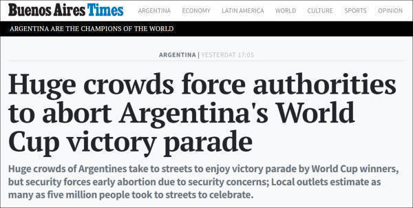 数百万球迷聚集首都，阿根廷队被迫提前结束夺冠巡游