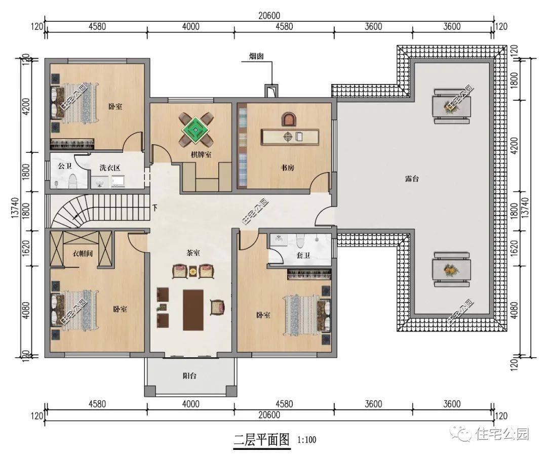 纷歧样的“双拼”设想，20×13米新中式二层别墅，主副楼分区更适用（2279）