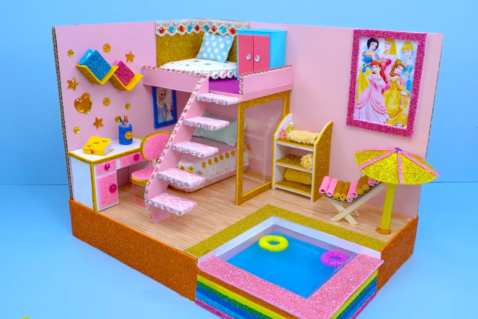 diy迷你娃娃屋六位公主的彩虹之家