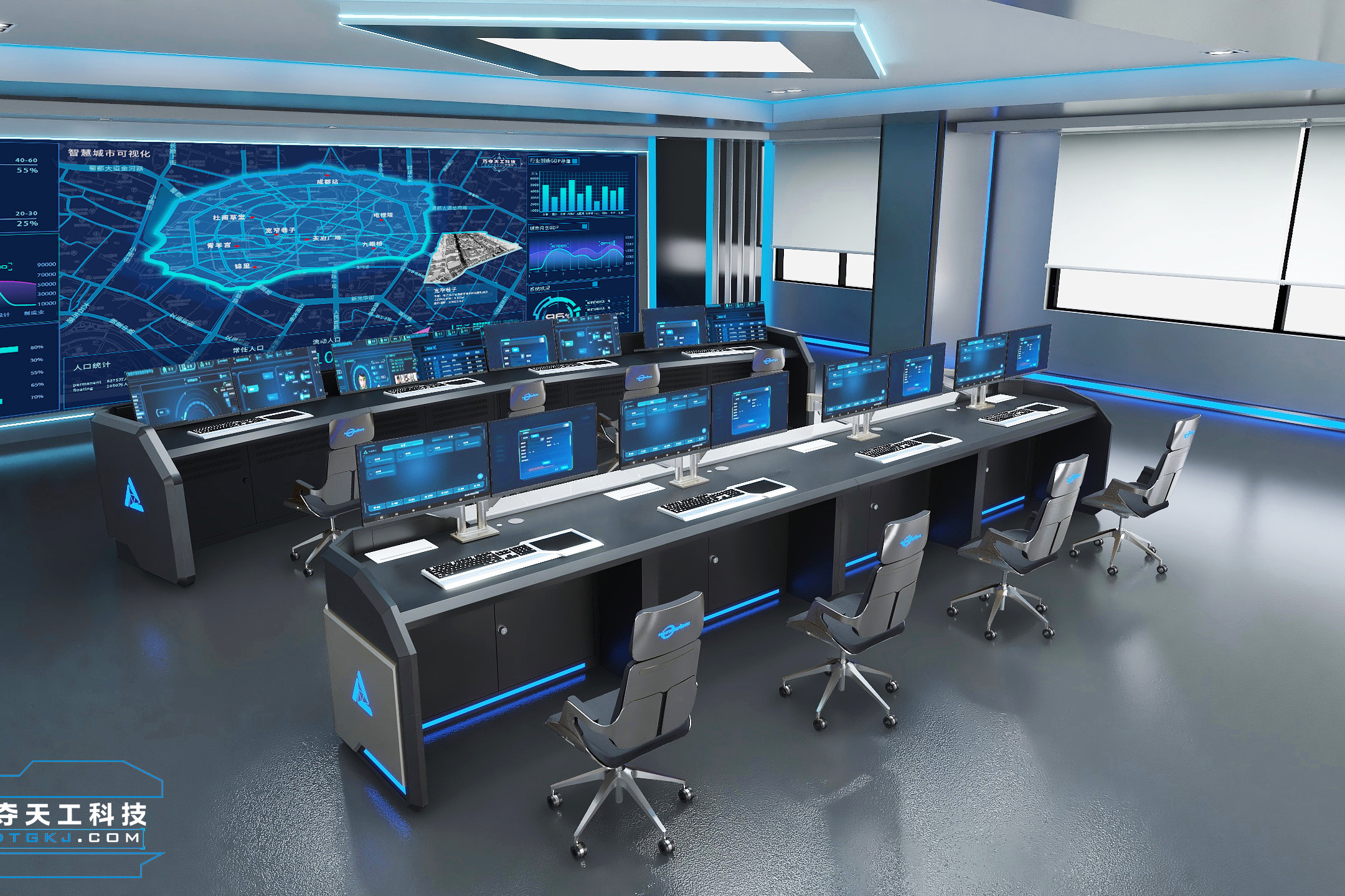 巧夺天工科技全金属控制台打造跨时代科技感房管办公中心