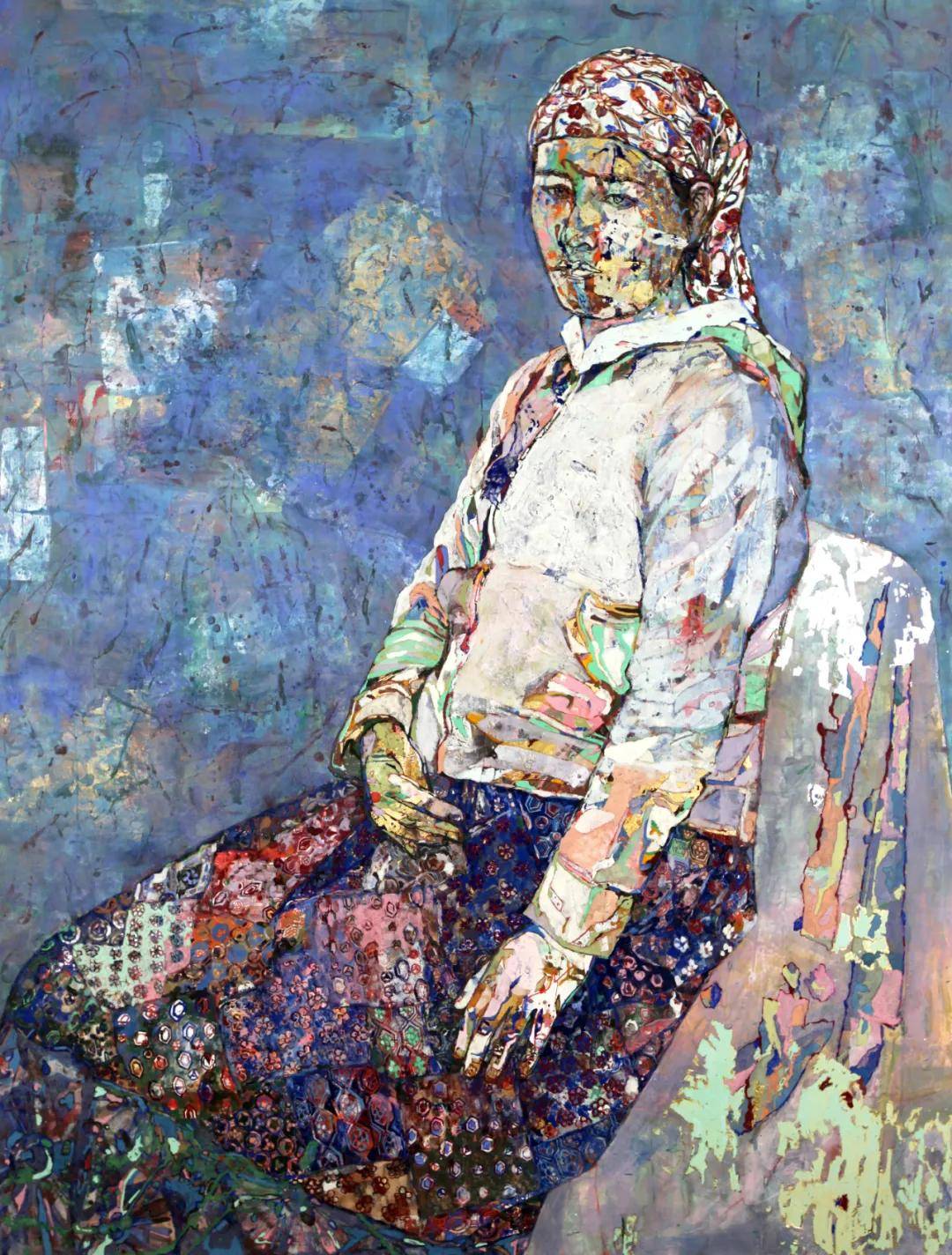 戴剑舞《人物课写生作业》 90cm×120cm 岩彩 金属箔 2015年