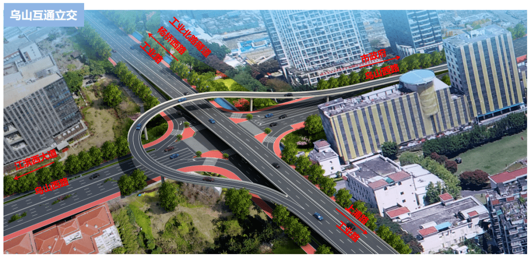 烏山互通立交路口4個方向中,金山大橋來向車輛右轉,左轉,工業路二環來