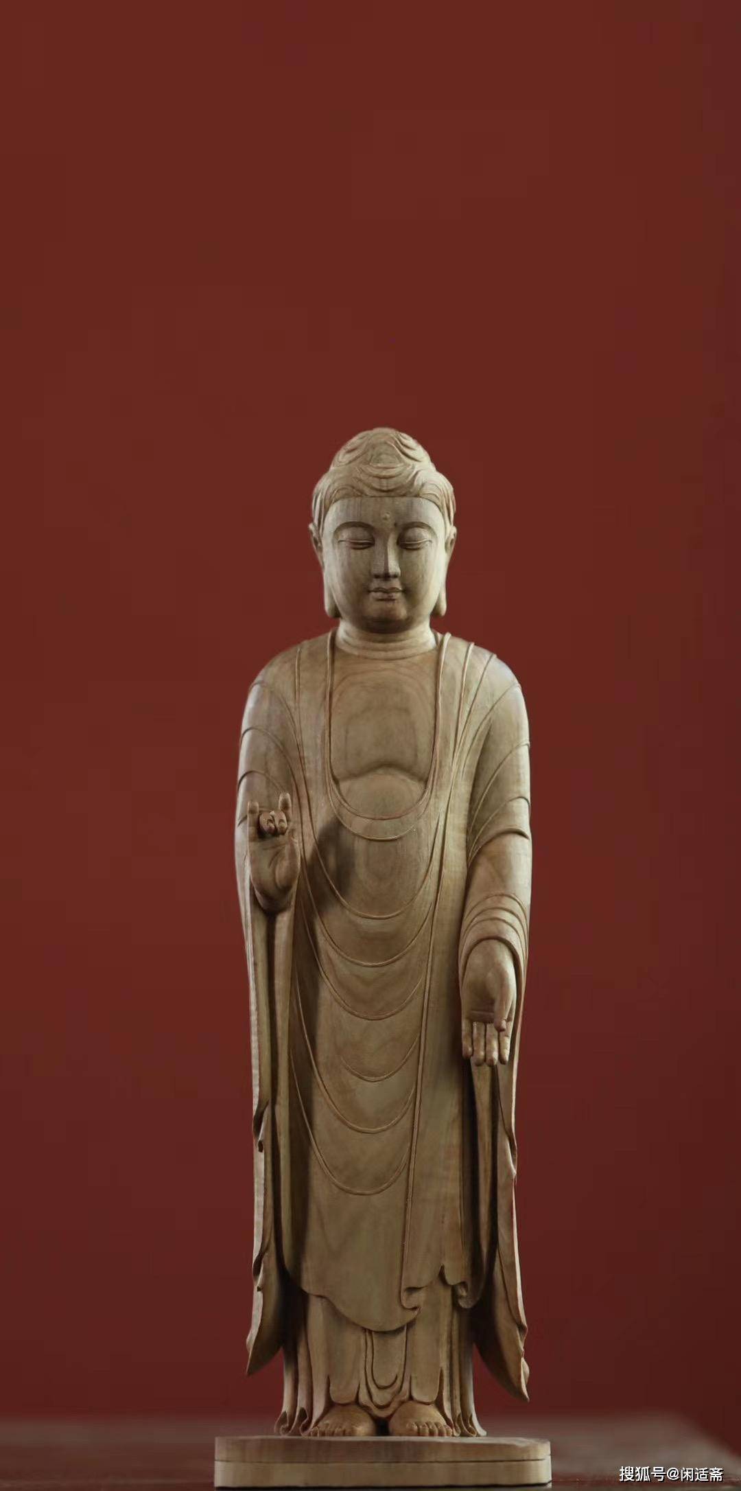 印度老山檀香,清刀雕刻,佛立像摆件