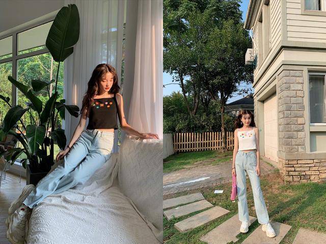 网红鼻祖林小宅,穿红色背心配牛仔裤拍摄沙滩写真,身材令人羡慕