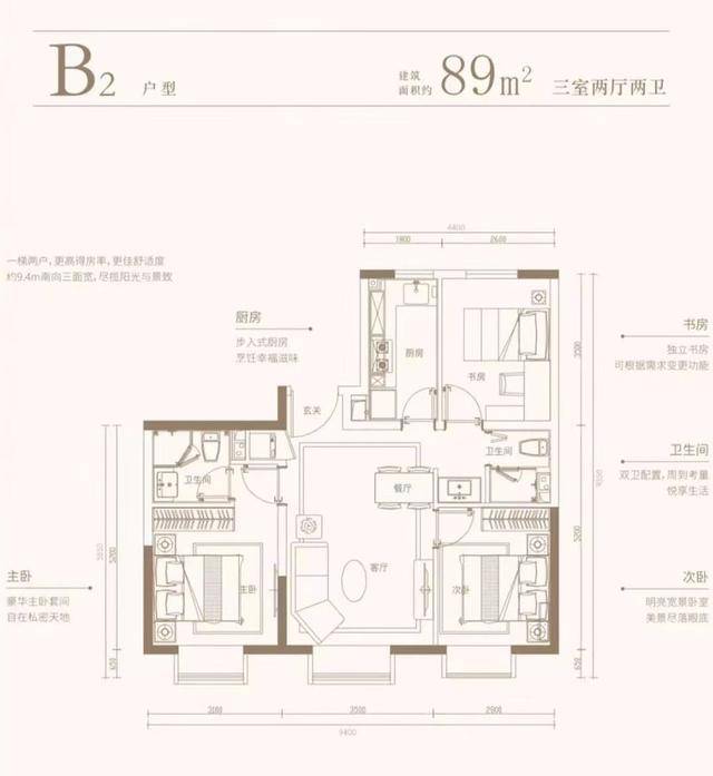 了四居,基本格局无差别,南北通透,四个卧室位于四角,是典型的眼镜户型