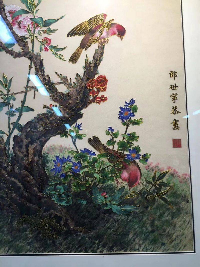 張同祿景泰藍掐絲琺琅畫富貴春景圖