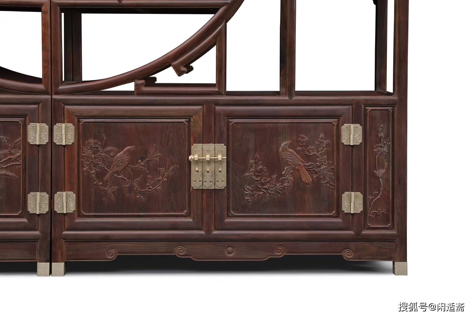 原创大红酸枝内圆外方花鸟博古架,红木家具