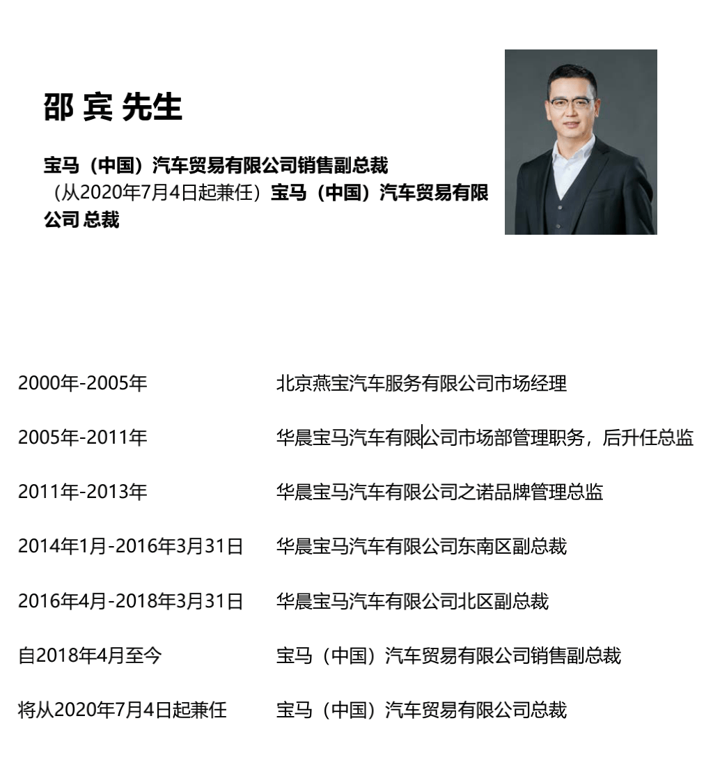 人事变动|刘智离职 邵宾接棒升任宝马(中国)汽车贸易有限公司总裁