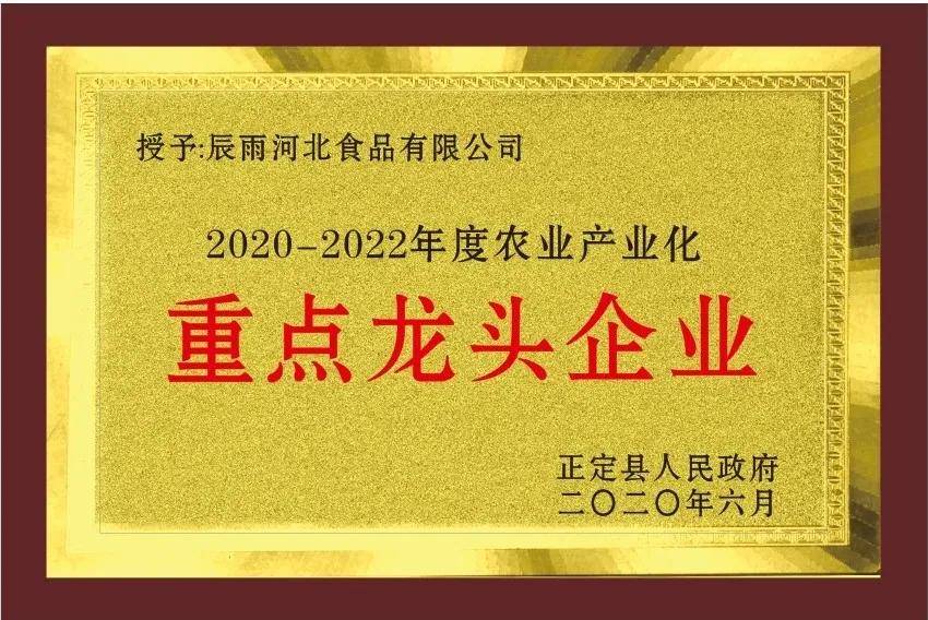 喜報辰雨河北食品有限公司被評為正定縣農業產業化重點龍頭企業