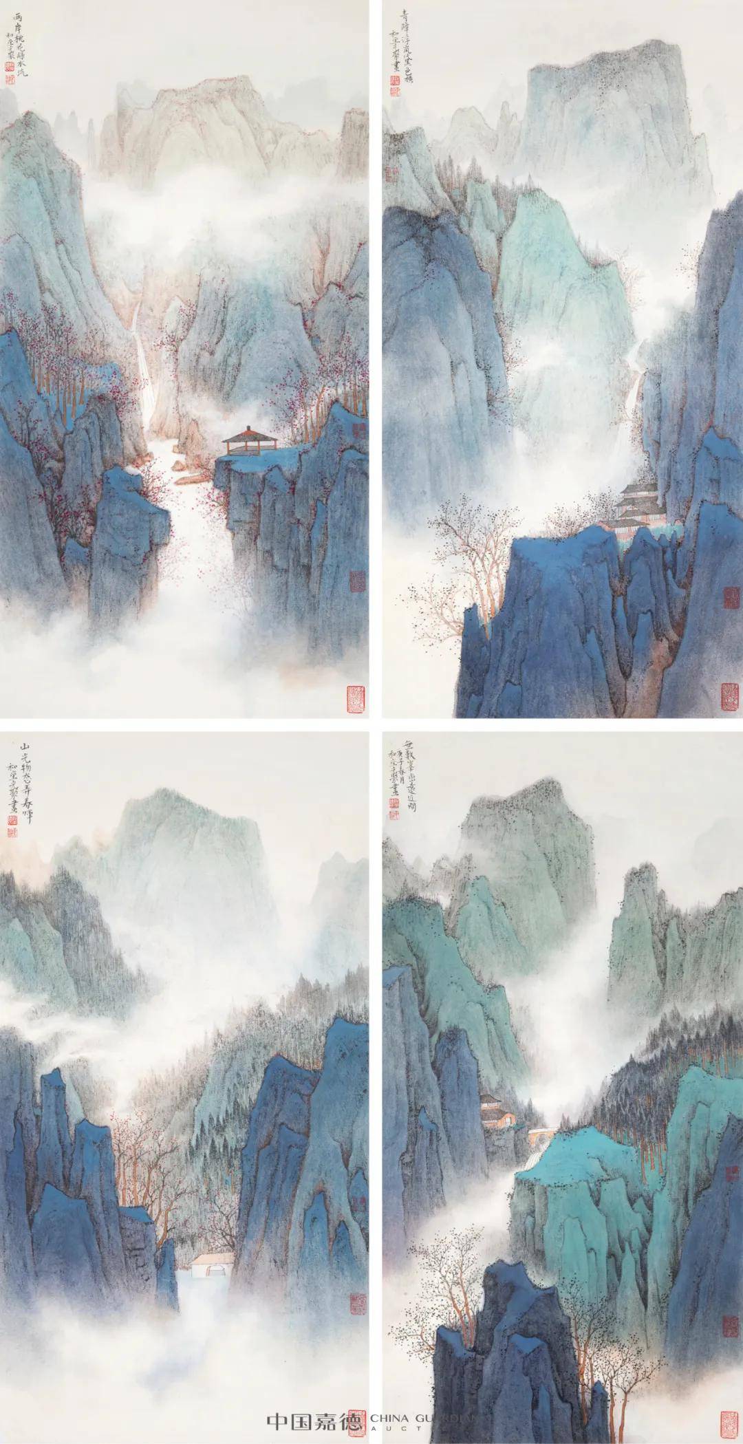 徐光聚 山水四条屏纸本 镜心67×34cm(4)孙克纲 青城翼然亭纸本 镜心