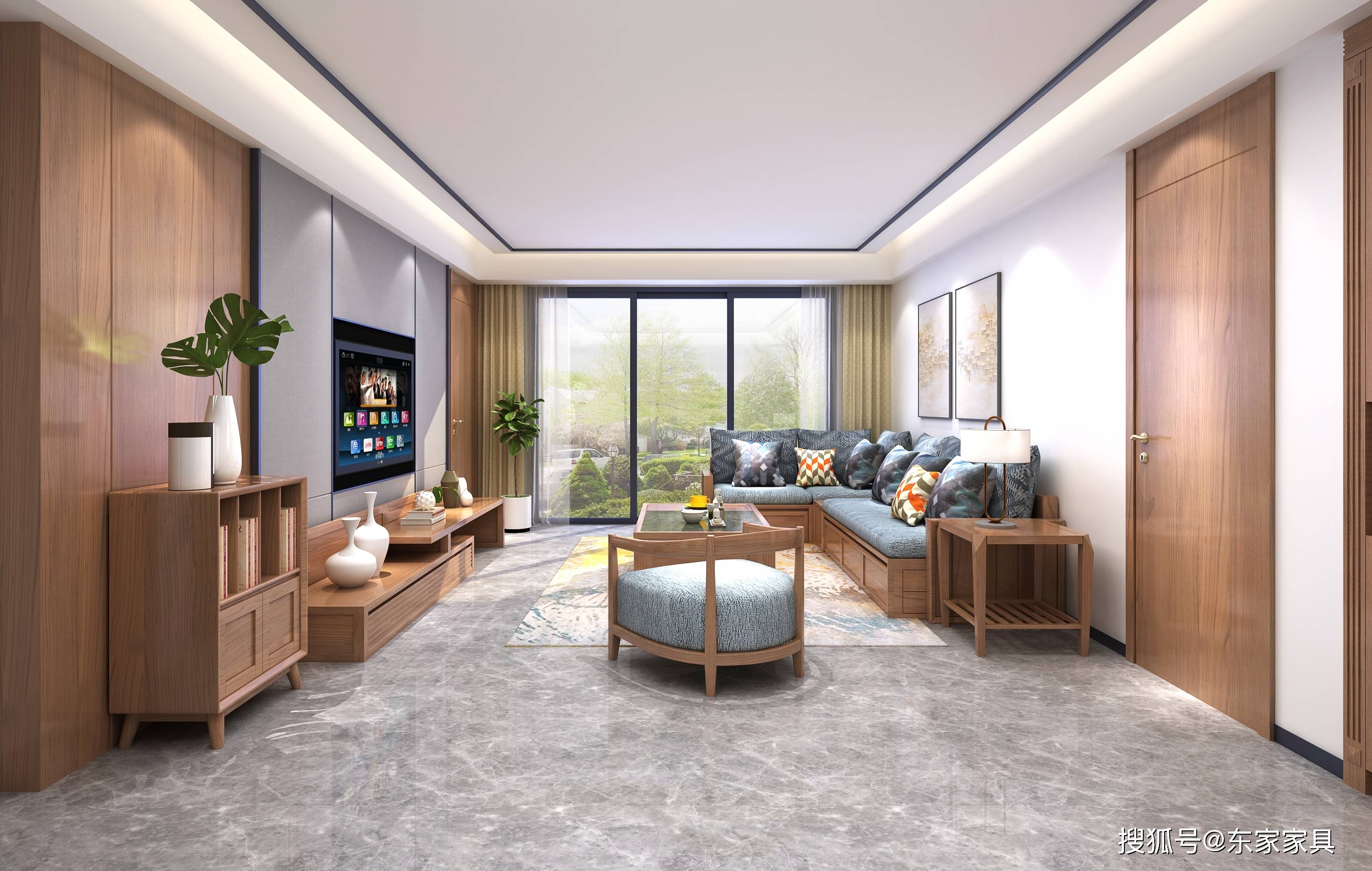 拥有大面积落地窗的新中式装修,通透明亮,格调一下子就出来了