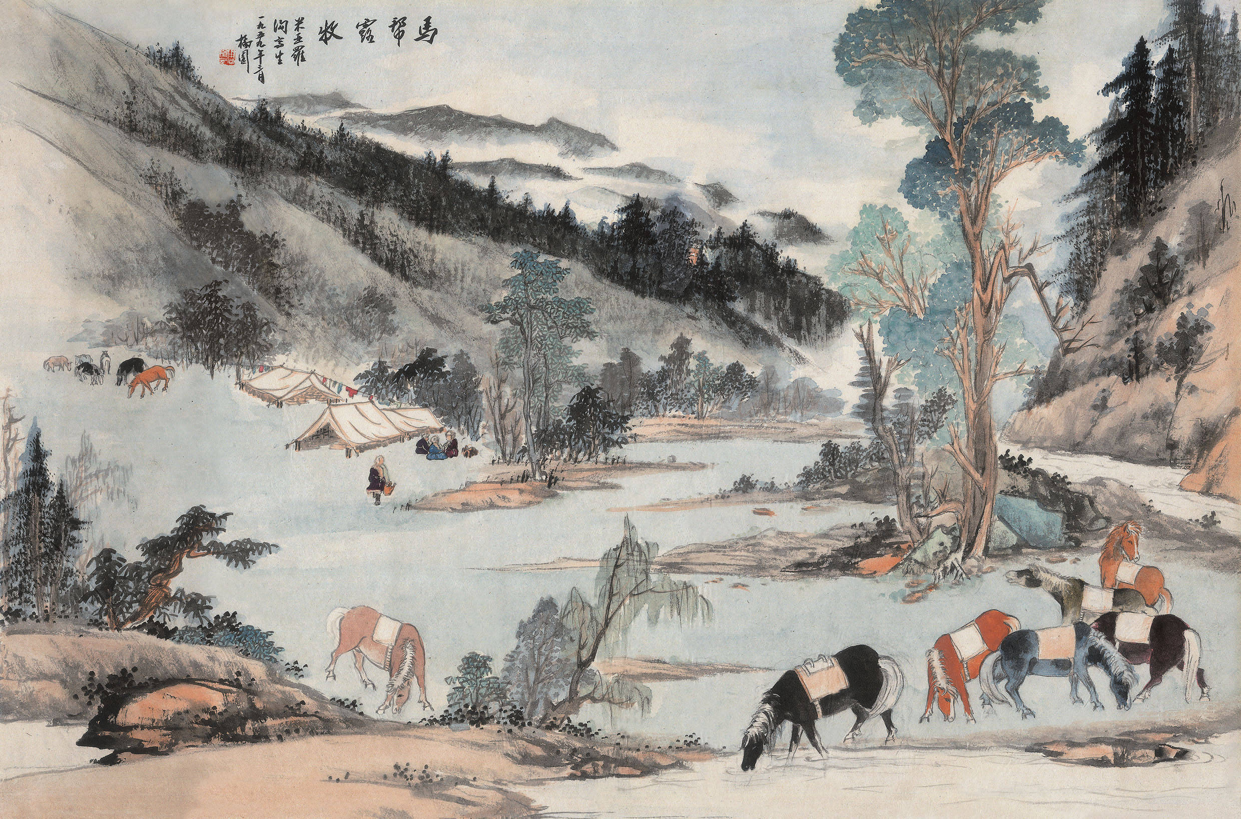 周抡园 1959年作 马帮露牧 镜心 纸本设色周抡园 1956年作 姜维城