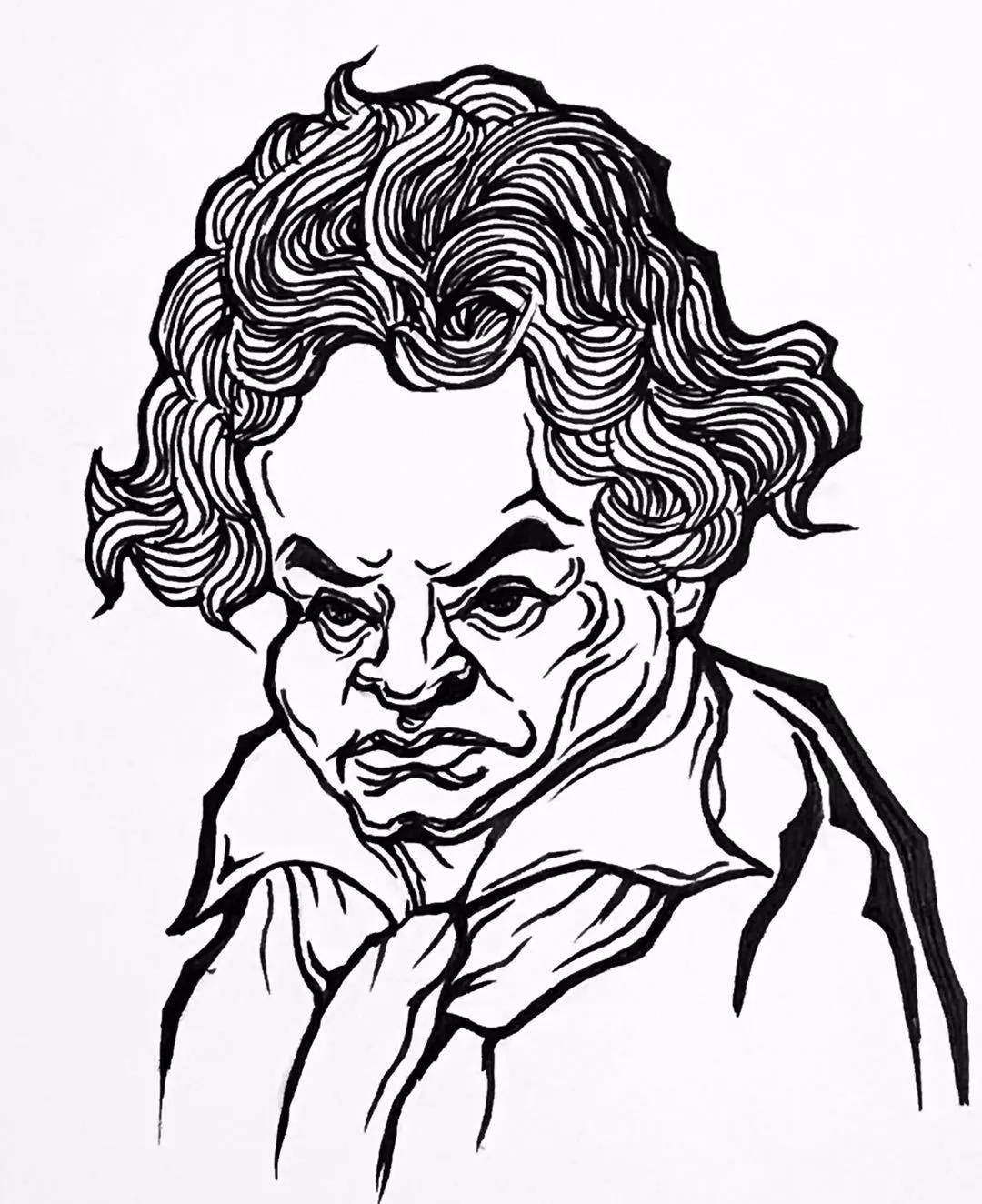 贝多芬简笔画教学图片