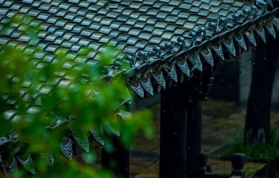 雨中的屋簷總是有趣的,水匯成簾,滴滴答答,噠噠嘀嘀的打落在石板上.