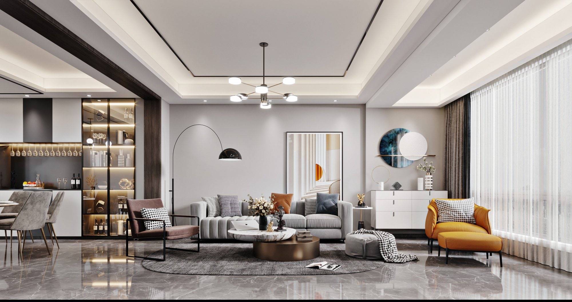 现代轻奢风格丨200㎡叠排这样装修,精致简约缔造优雅的生活方式