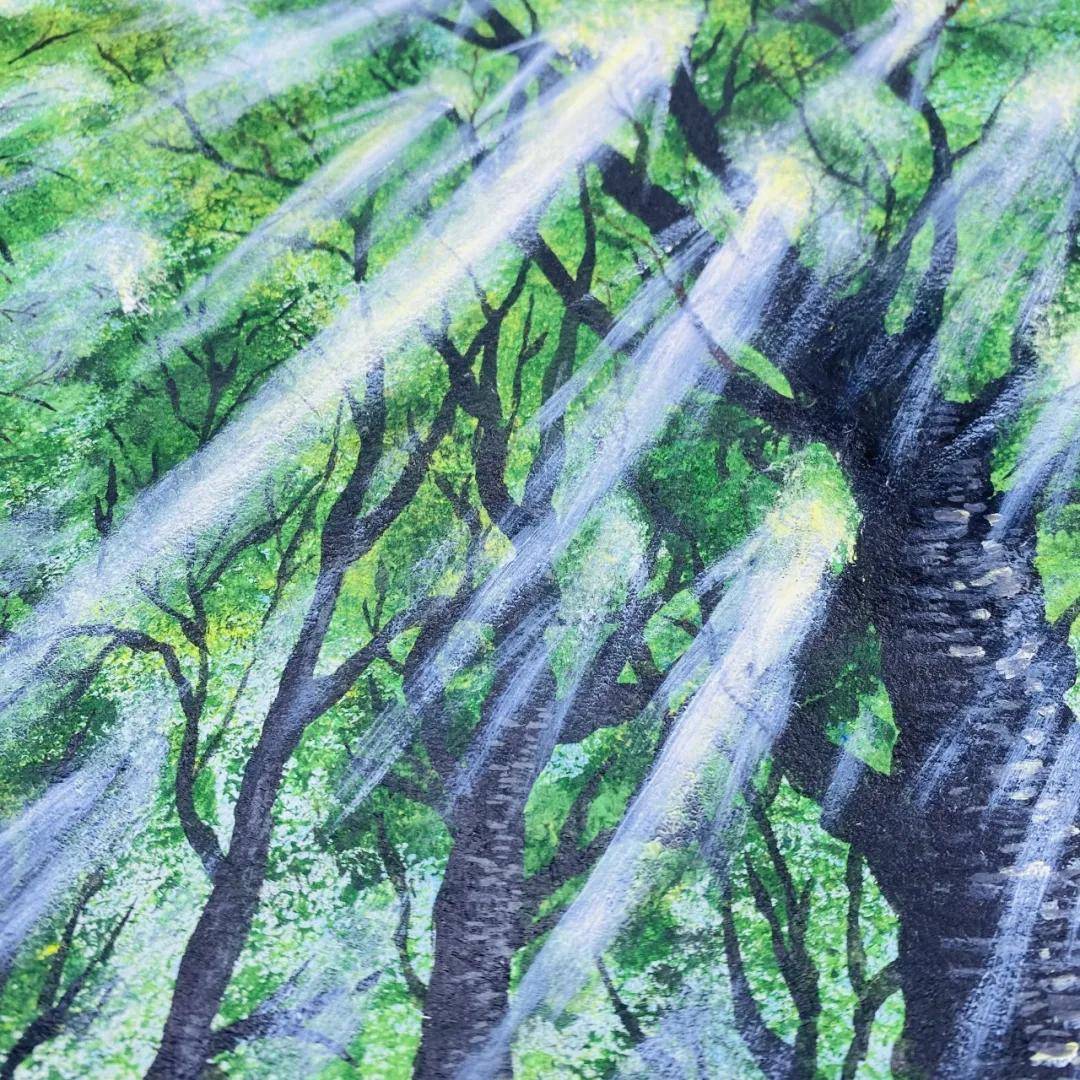 步骤六:画出透过树的阳光,当树叶比较稀疏,光感比较强的情况下会出现