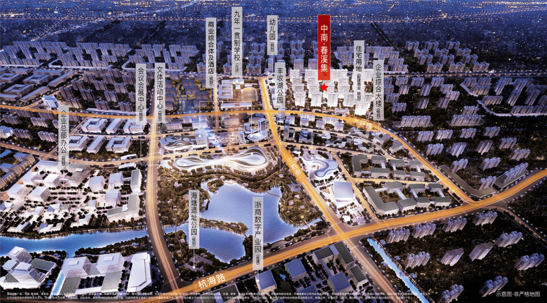 中南春溪集一街之隔就是丰收湖综合体,直线距离丰收湖公园约400米左右