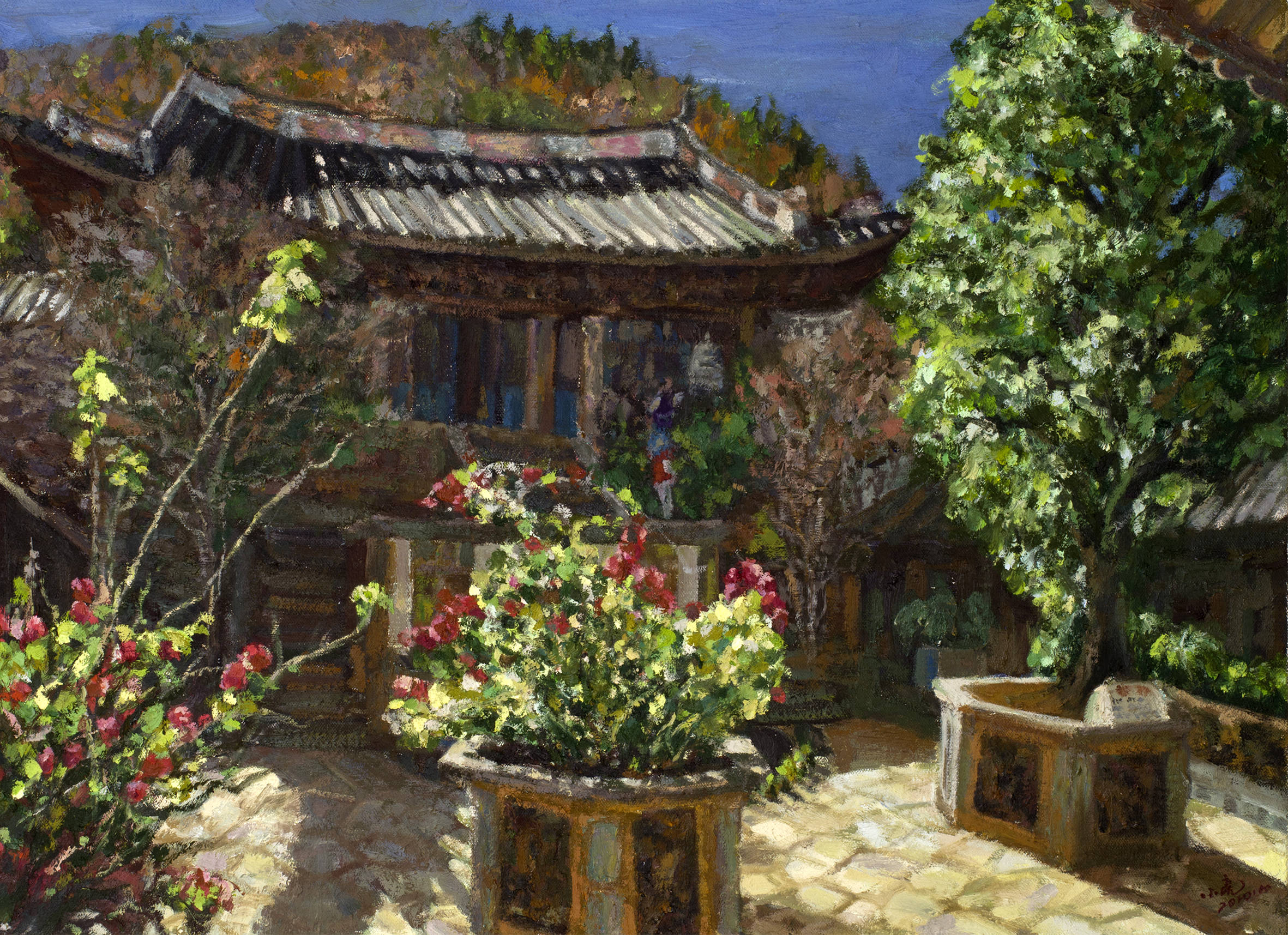 《文昌宫的老桂花树》 布面油画 100cmx73cm (李小亮2012年作)