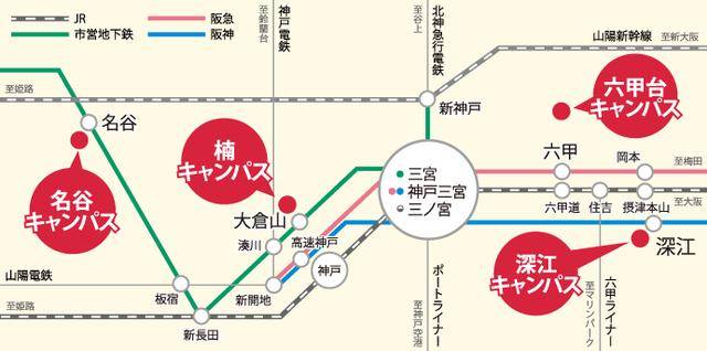 神户大学下设四个校区,各校区位置如下图所示:通行方法1949年 正式