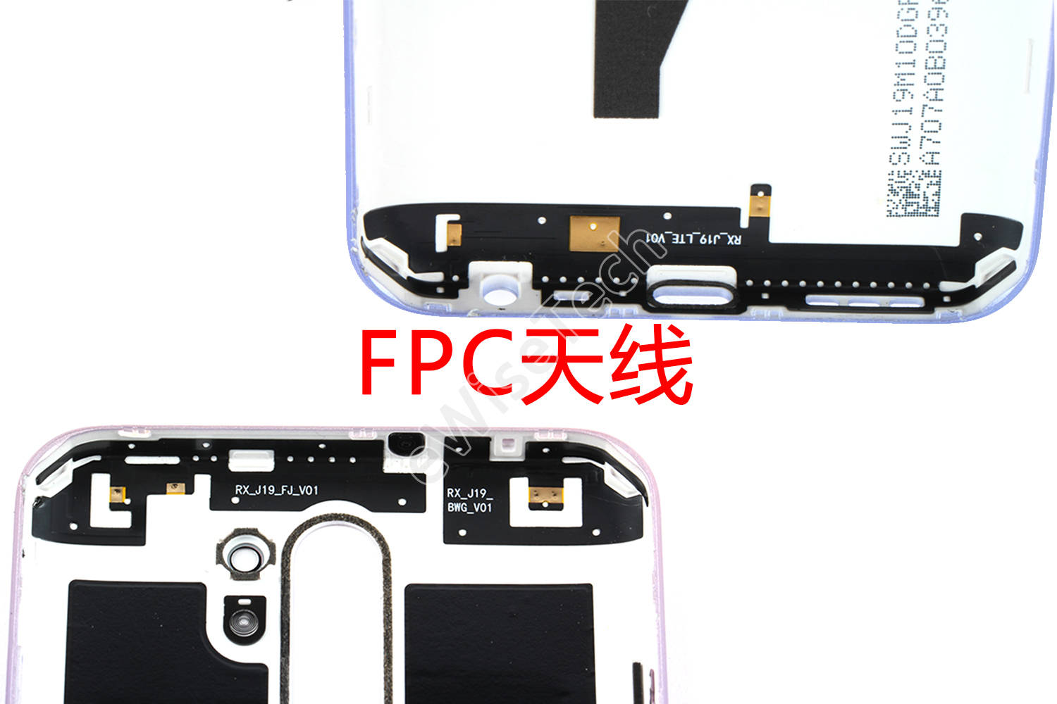 主天线和wifi蓝牙天线,使用的都是用胶固定在后盖上的fpc天线.