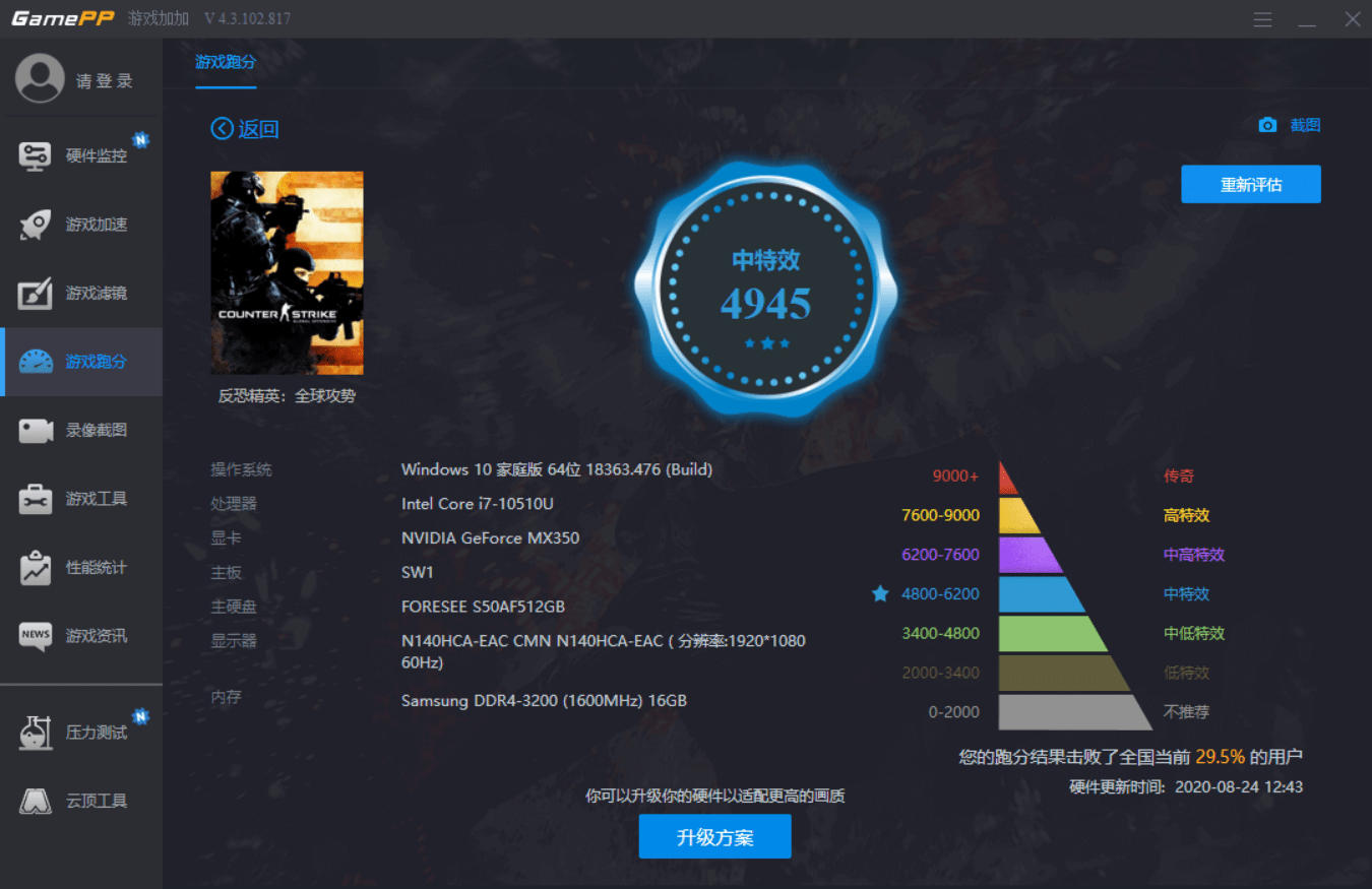 其次是《英雄联盟》这款游戏,也是我平时畅玩的一款游戏,得分6511分