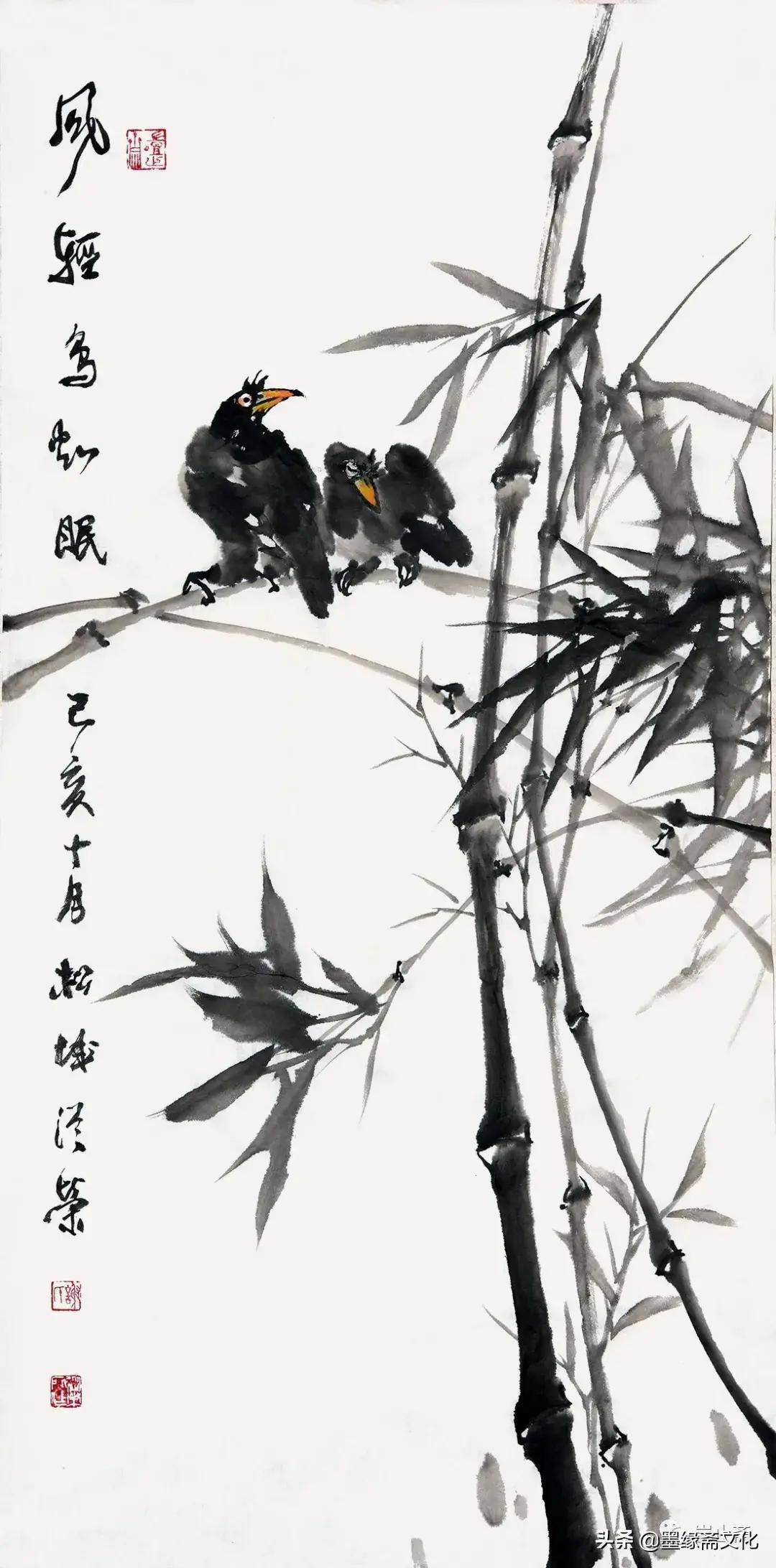 谢从荣墨竹小品-竹影鸟声·三论墨竹_中国