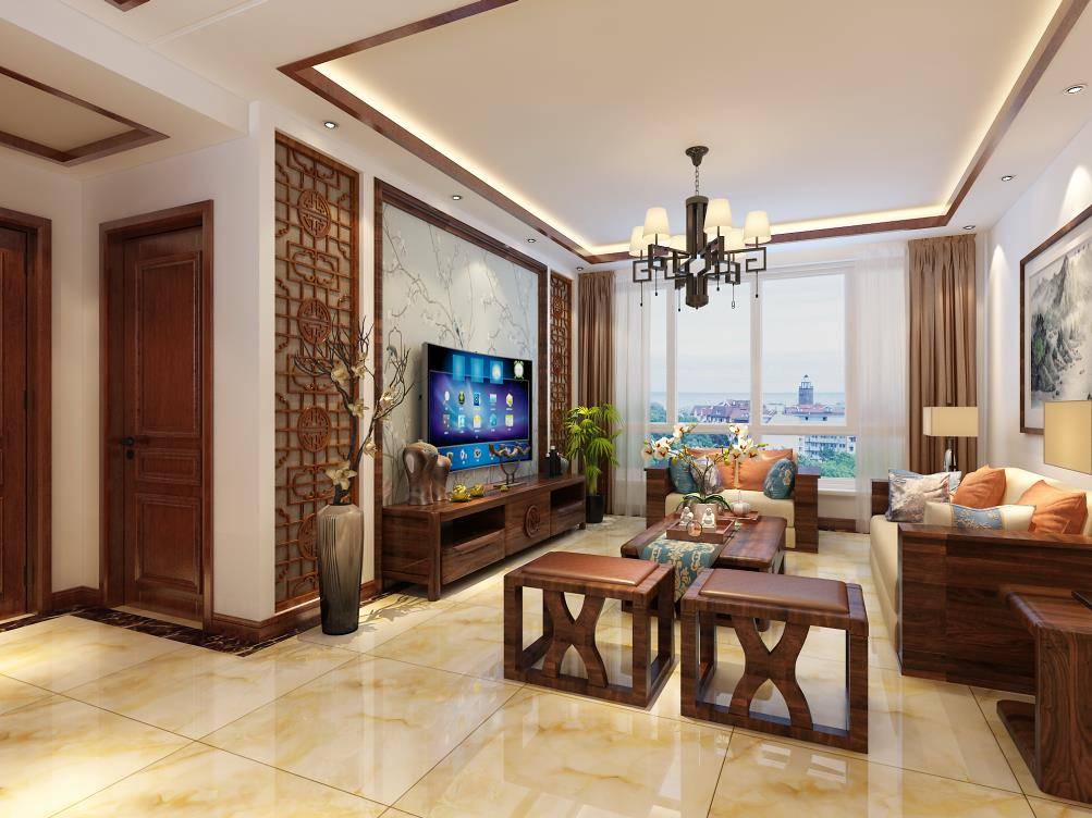 烟台海天雅筑110平米新中式风格装修效果图