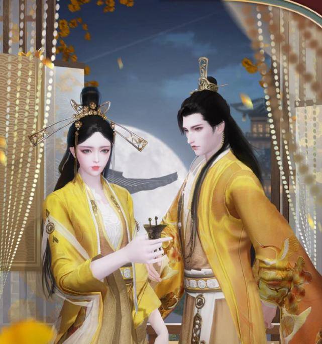 这次更新的时装金玉满堂,同样也是以金色为主,服装上装饰着大朵的花瓣