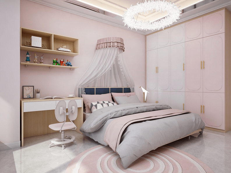 定制现代轻奢三居室女儿房太有爱了