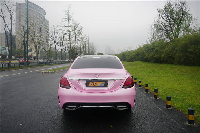 奔驰c改色马卡龙樱花粉粉粉嫩嫩你就是我的小可爱长沙汽车贴膜