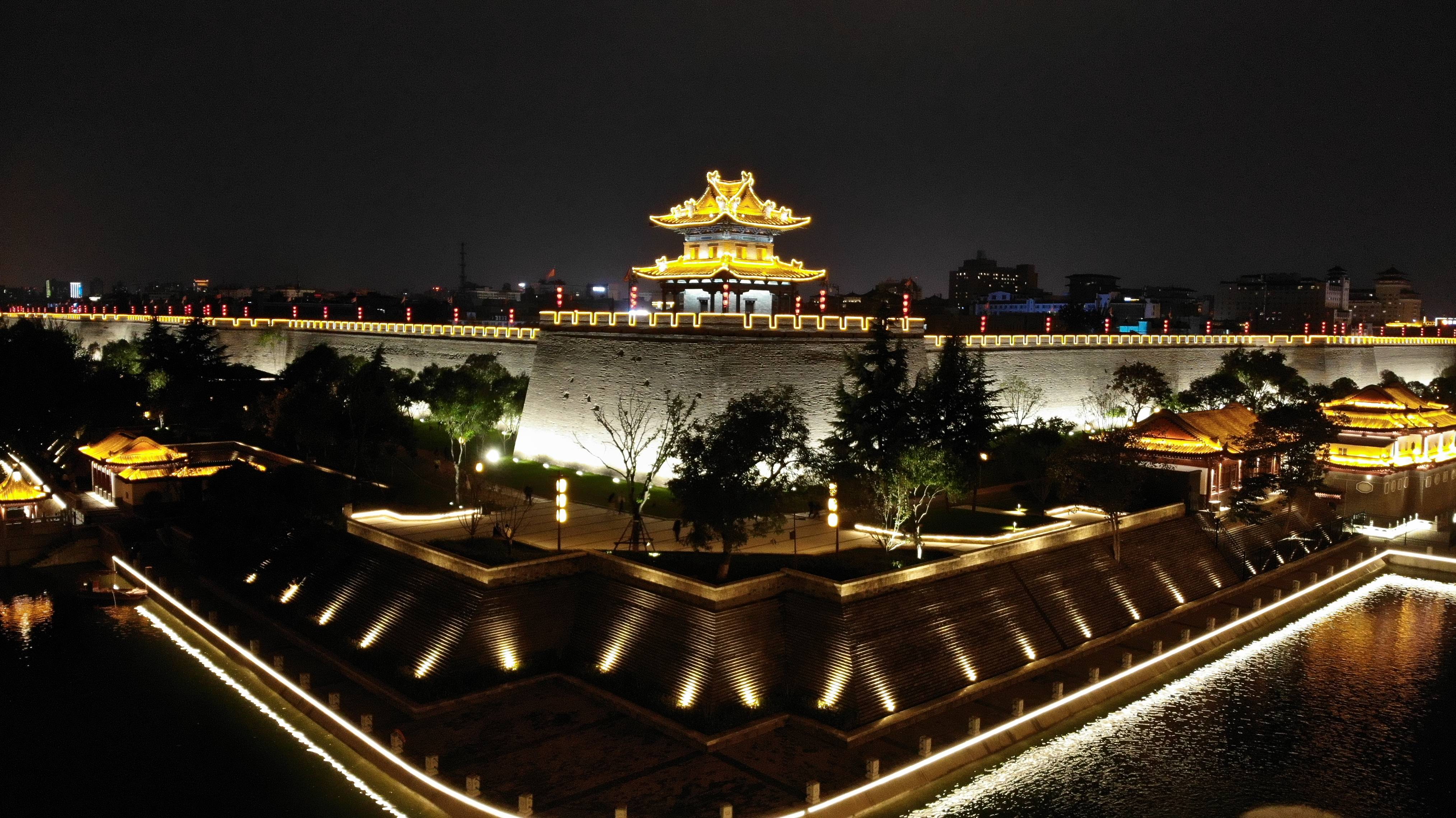西安城墙全景实景图片