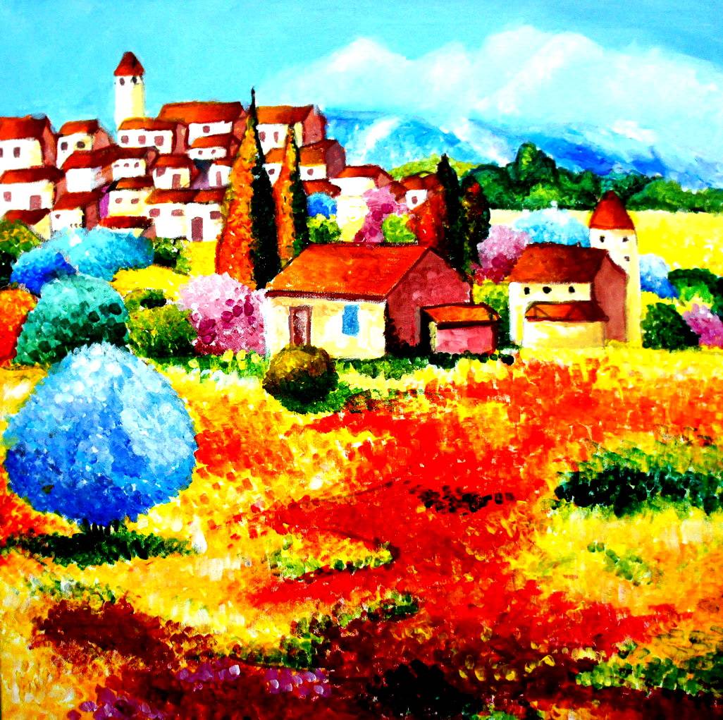 儿童画,观秋日景色