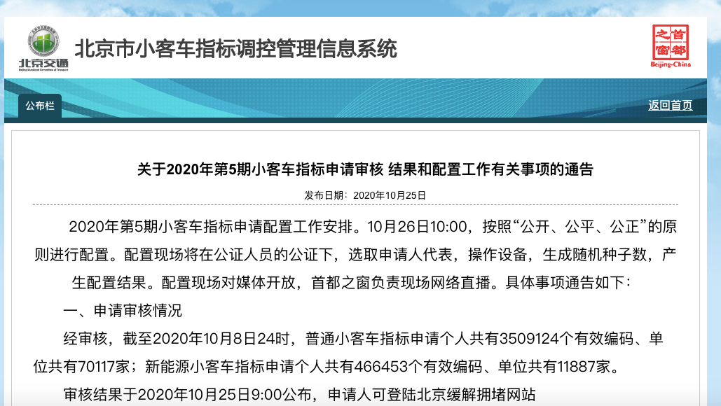 【重要】2020年10月北京小客車第5期指標搖號!