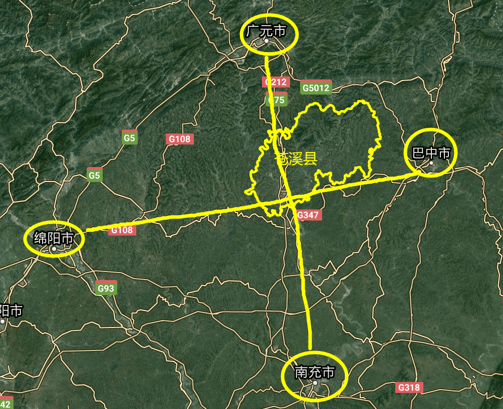 四川廣元市的一個縣,處在廣元和南充之間,縣城建在2個半島上