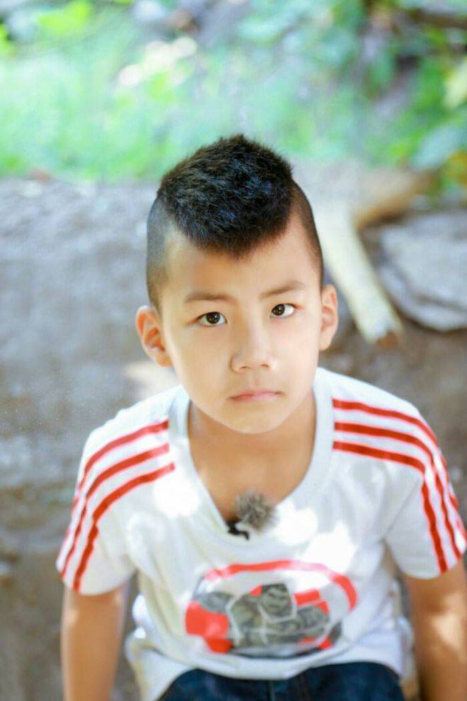 康康看上去比小时候硬朗了许多,不管是长相还是气质都与爸爸胡军十分