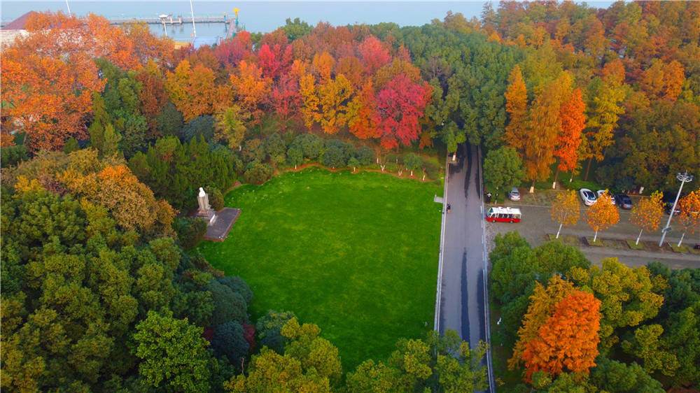 惠游湖北·航拍东湖听涛景区鲁迅广场初冬景色