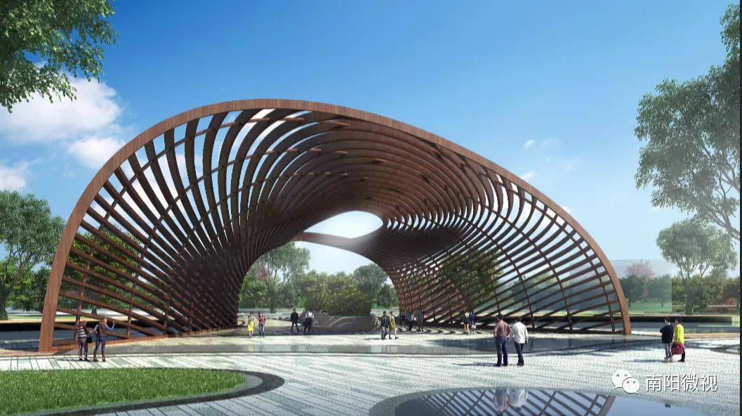 在月季园西园,马上火力全开的燕归巢构筑物,不仅外观像鸟巢,施工难度