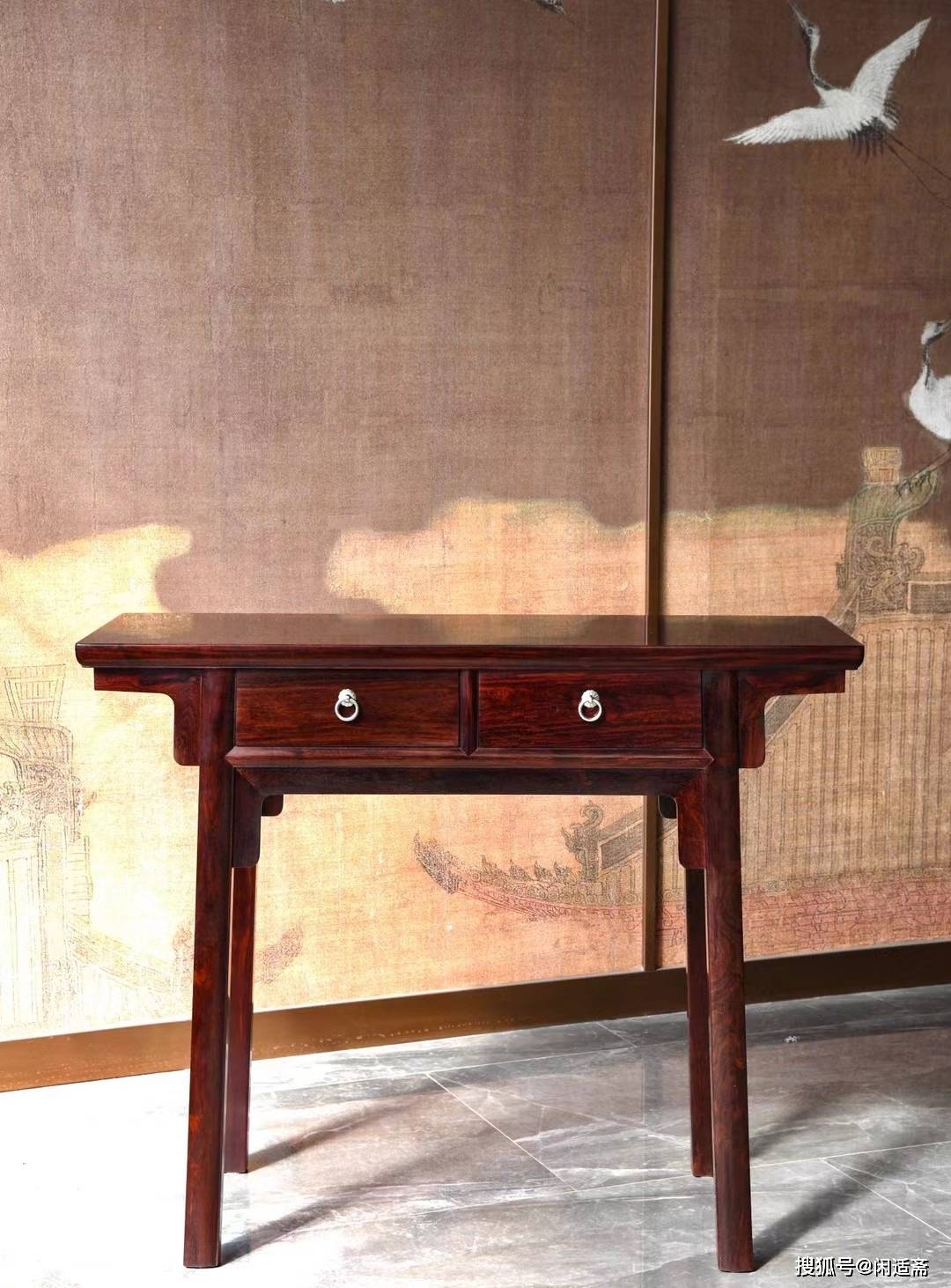 经典明式家具,印度小叶紫檀,夹头榫二联屉平头案_桌案