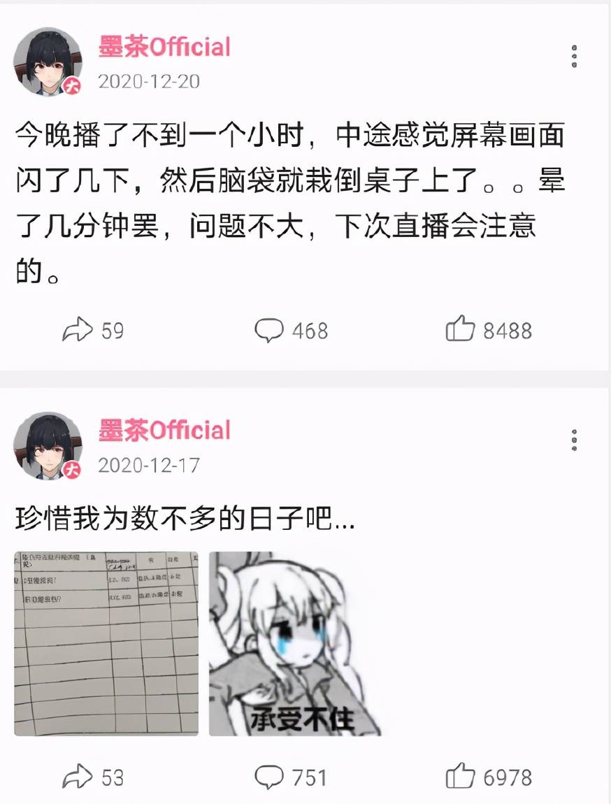 我们可以从墨茶生前所发布的所有动态中发现,这是一