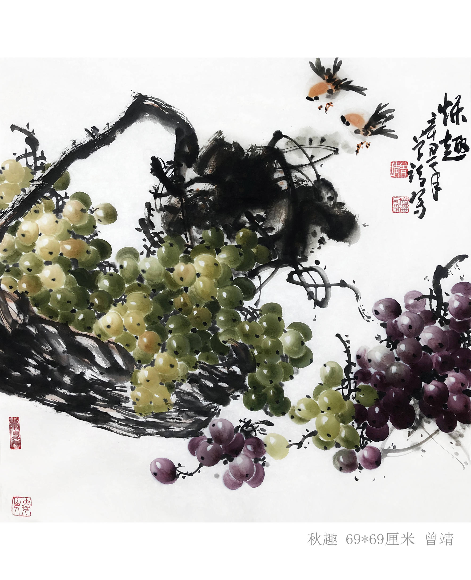 画家曾靖与他的中国画葡萄配小鸟麻雀,松鼠-搜狐大视野-搜狐新闻