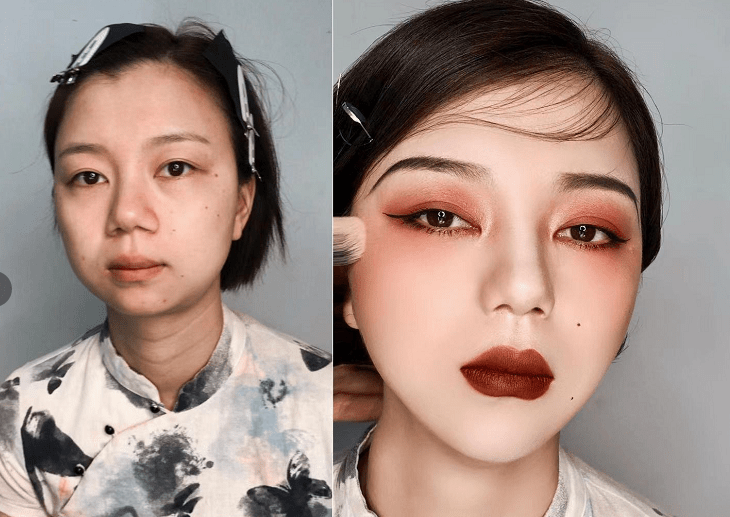 大学生妆前和妆后对比,妆前是平淡无奇的路人,妆后是时装周超模_化妆
