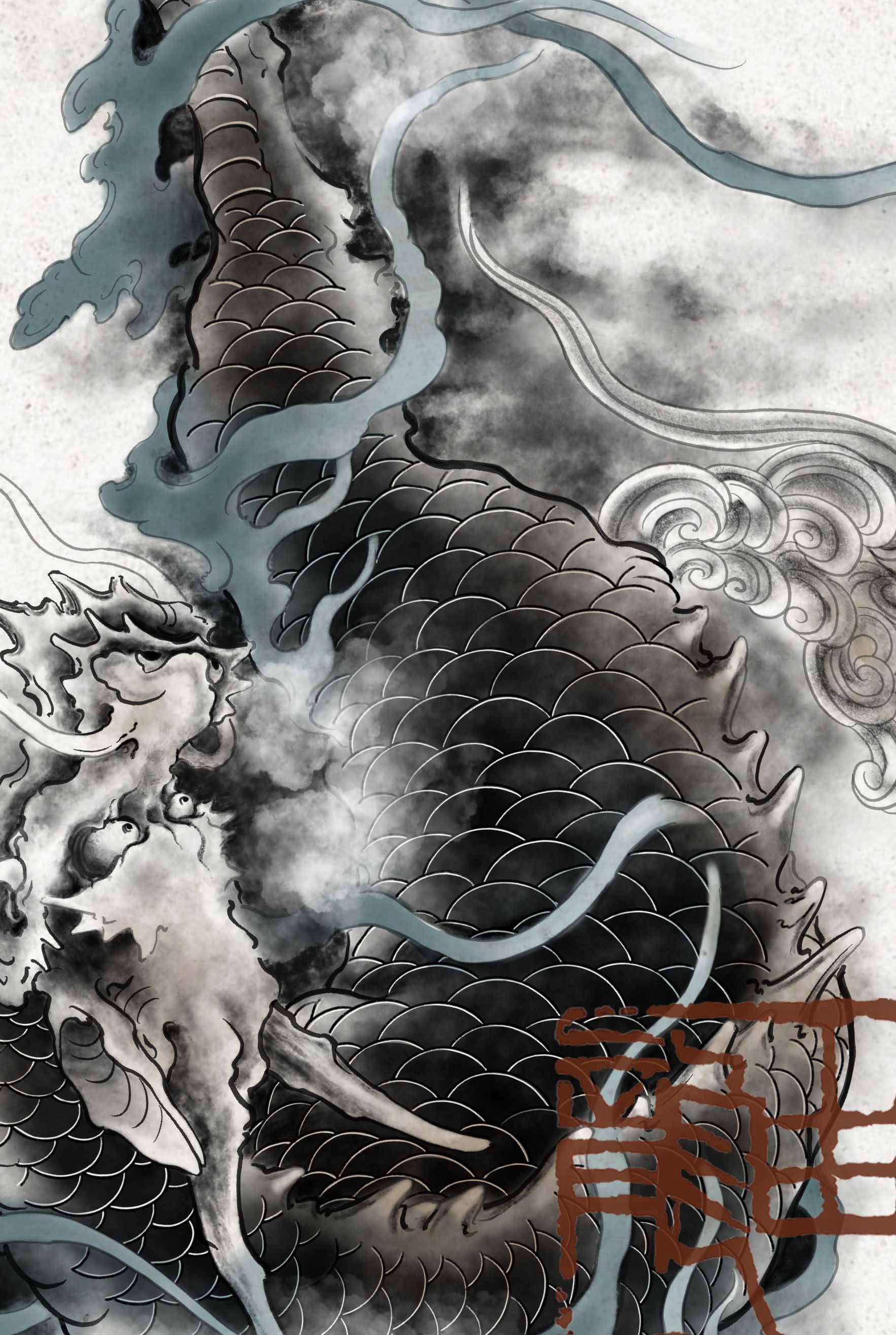 由龙设计麒麟纹身手稿图案