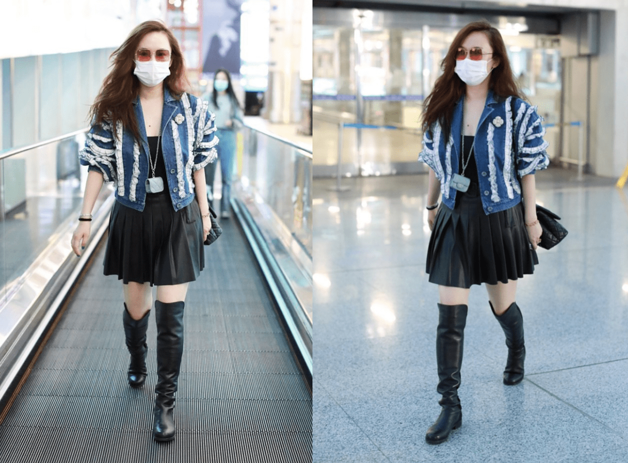 原创霍思燕的时尚感真强一袭皮衣穿出了飒爽感40岁颜值身材双在线