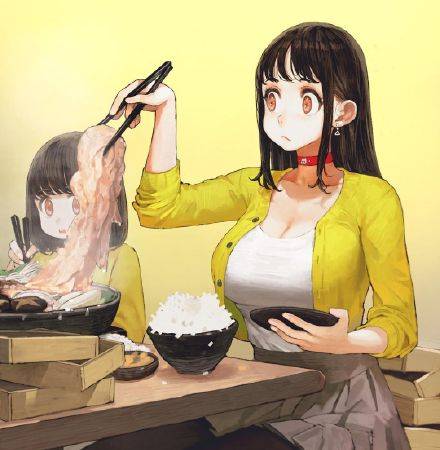 图片[9]-画师大佬笔下的大胃王少女，那饭量是真的大，看她们吃东西都下饭-魔性次元