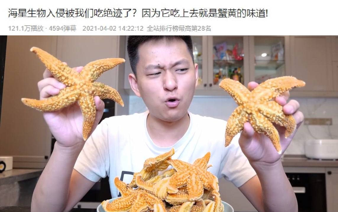 up主敬汉卿以身试毒清蒸海星大口吃最后上吐下泻疑似翻车